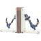8" Blue Wood Anchor Distressed Bookends with Rope Accents & White Wood Stands Set